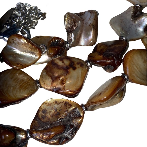 Abalone Mother of Pearl Multi Strand Layered Women’s Necklace Brown Gold Pearl - Picture 5 of 16